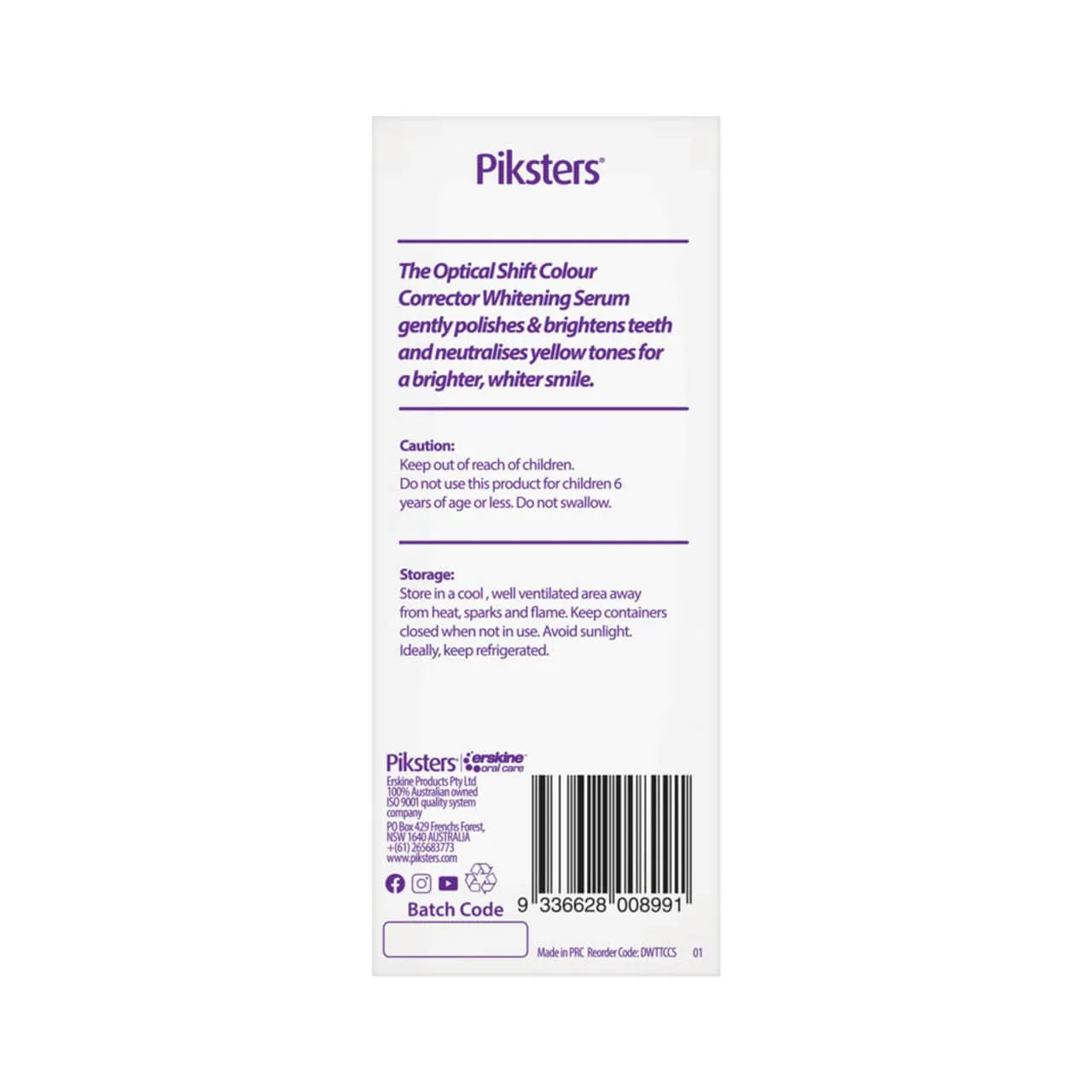 Piksters Colour Corrector Tooth Toner Whitening Serum Optical Shift 30ml - Short Dated Clearance